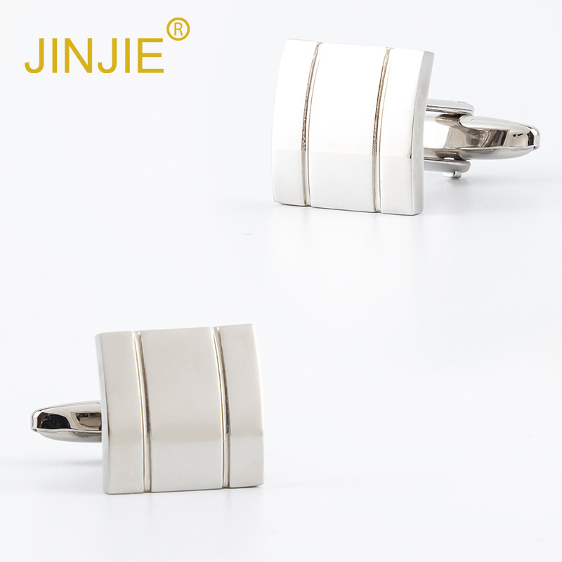 New square electroplated silver polished brushed metal cufflinks for export men's shirt cufflinks wholesale
