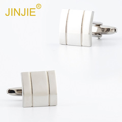 New square electroplated silver polished brushed metal cufflinks for export men's shirt cufflinks wholesale
