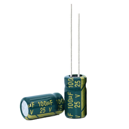 Aluminum electrolytic capacitor 25V100UF 6X7mm Green gold straight insertion capacitor 100UF25V high frequency low resistance 6X11 
