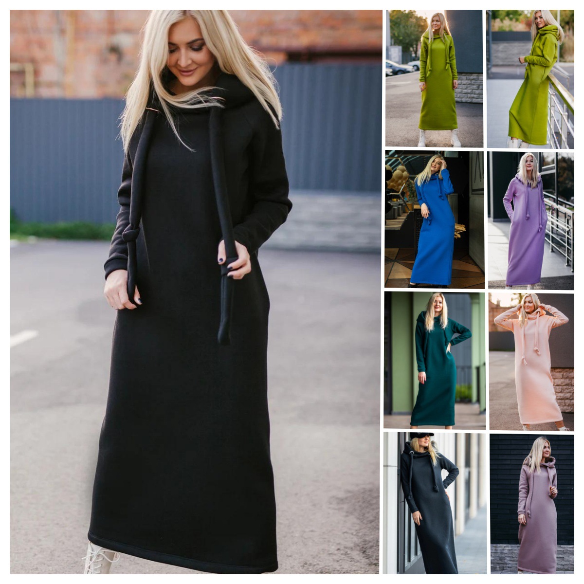 Demi-season knitted dress with hood