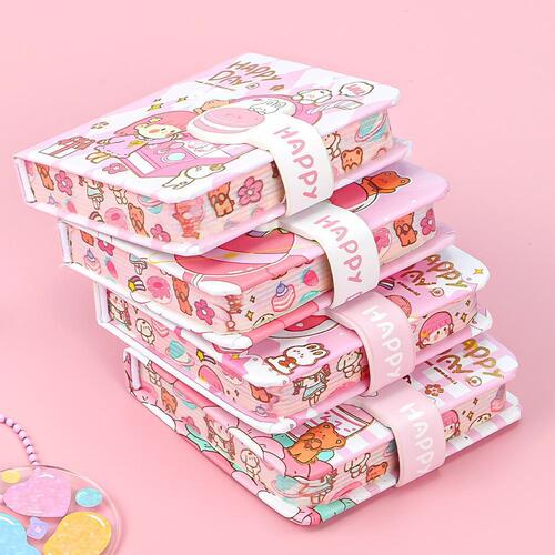 Square high-quality magnetic-closure cover diary book for students, cute mini cartoon-style creative notebook