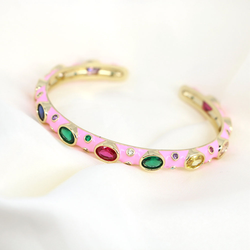 Vintage Micro-inlaid Zircon Color Dripping Oil Adjustable Opening Bracelet display picture 8