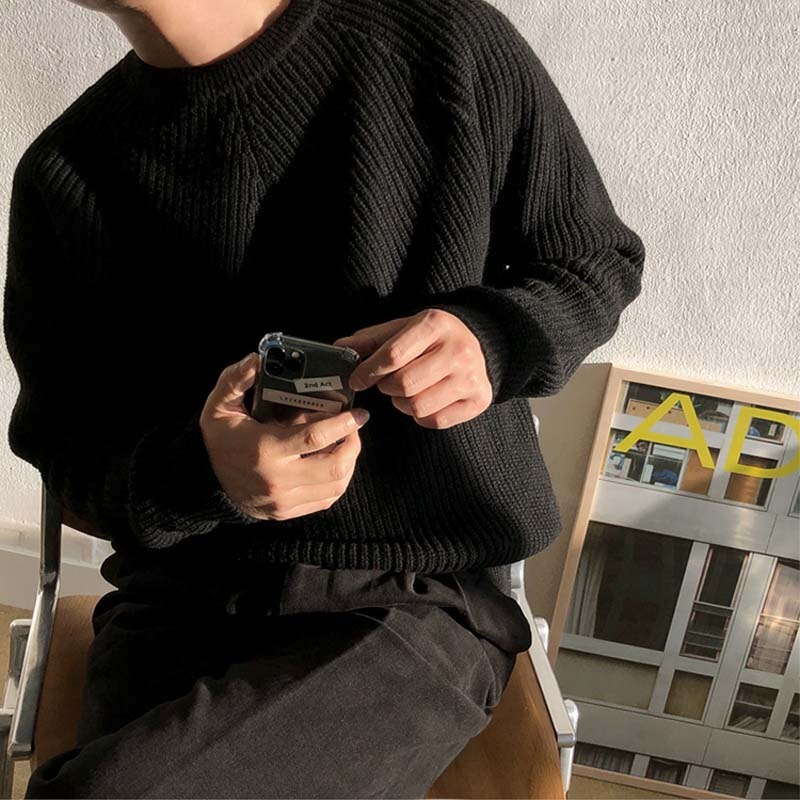Cleanfit Korean-style Arctic Fleece Crewneck Sweater Trendy Men's Autumn and Winter New Loose All-match Beaded Knitted Base Shirt