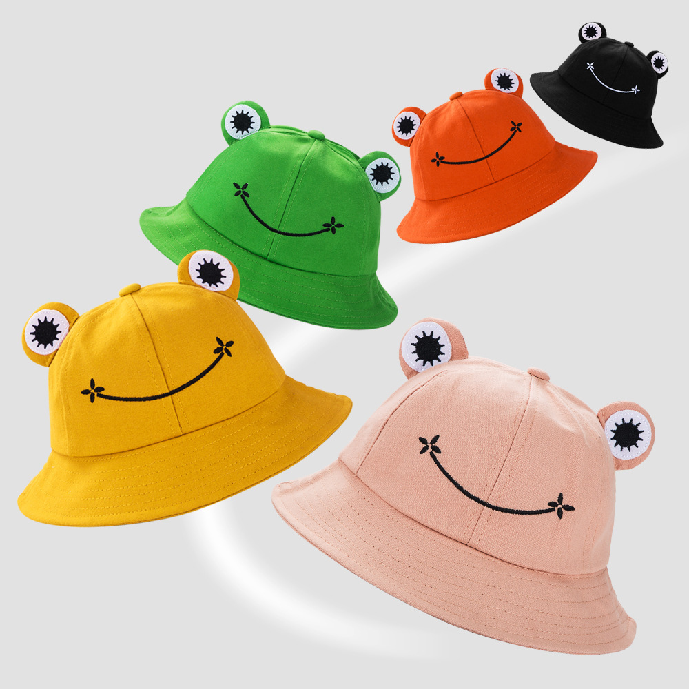 Fisherman Hat Korean Version Cute Art Frog Smile Embroidery Sun Hat Warm Basin Hat display picture 12