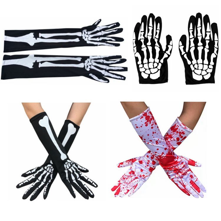 Guantes directos de Halloween atmósfera de terror esqueleto guantes largos guantes de imprenta de sangre guantes de decoración de fantasmas guantes esqueleto