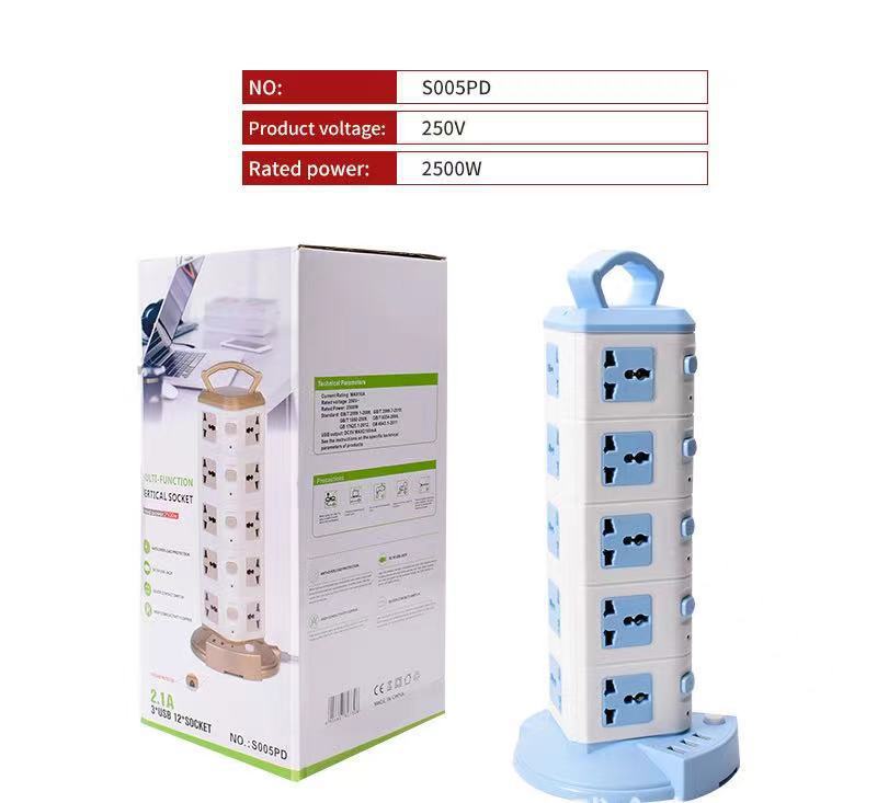 Toma porosa tipo torre vertical tipo C Conector de carga USB PD Conector de oficina multifuncional portátil tridimensional