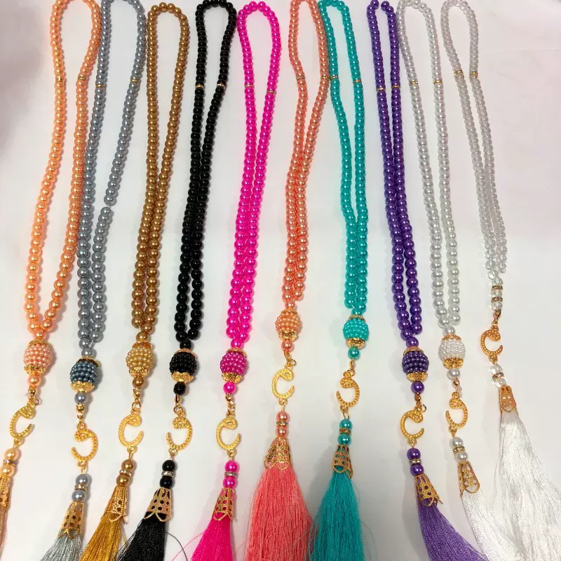 99颗6厘玻璃仿珍珠线穗TASBIH念珠中东跨境大量批发原创手串挂件