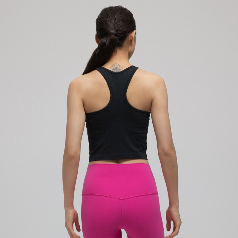 Lulu-Style Ebb Tank Top Sports Yoga Top with Built-In Chest Pad, Racerback, Sweat-Absorbent Ribbed Knit Wholesale
