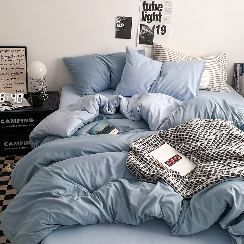 Ins Solid Color Double Wash Cotton Bed Four-piece Set Class A Super Soft Bed Sheet Quilt Cover Bed Cover Student Dormitory Three-piece Set