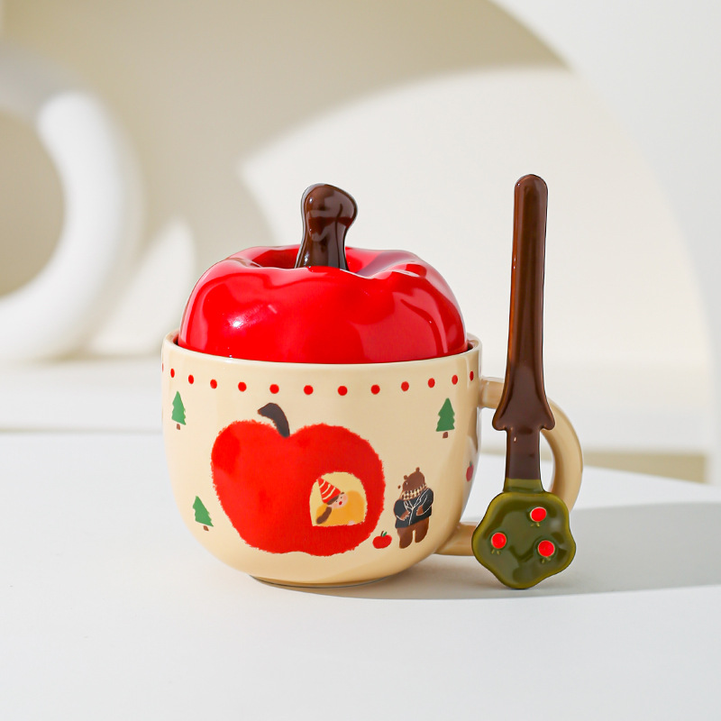 Regalos de Año Nuevo, copas de manzana retrógradas con tapa y cucharas, cajas de regalo para regalo de cumpleaños para amigos.