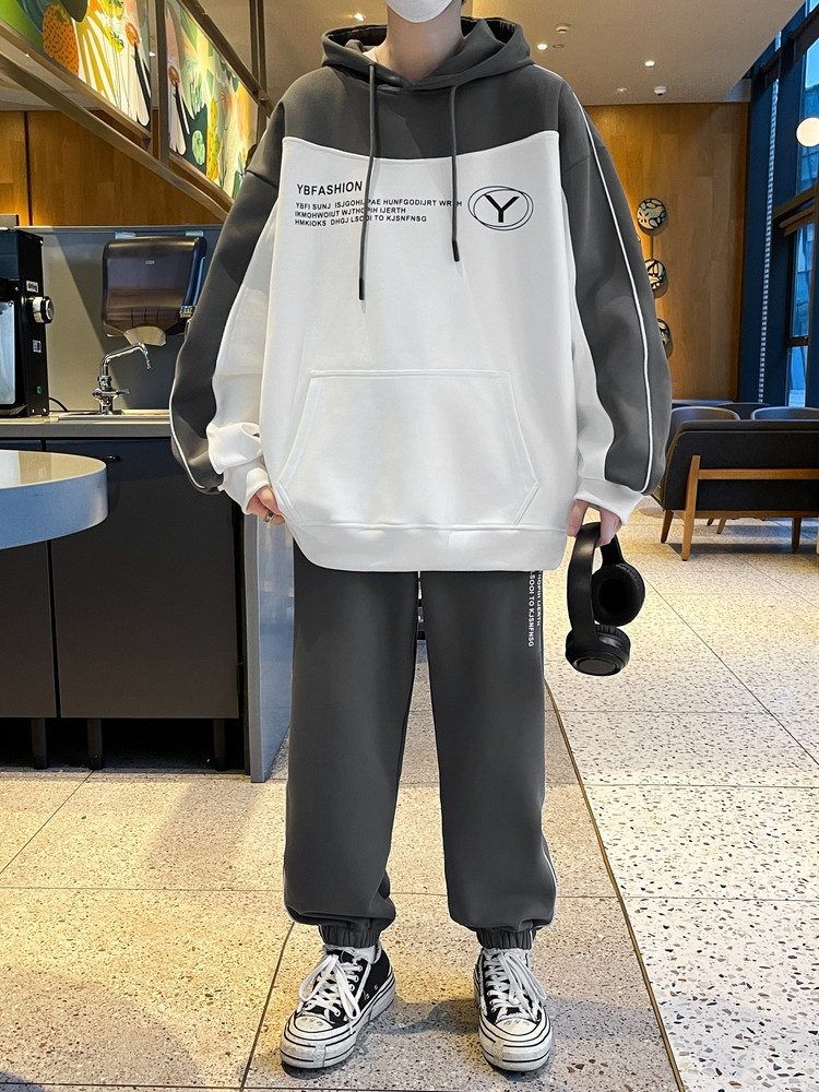 Juego de primavera y otoño para hombres, chaqueta de moda juvenil, pantalones de abrigo, deportivo relajado, casual, atractivo, conjunto de dos piezas.