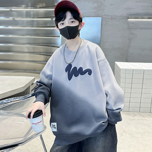 Genius Whale Boys' Long Sleeve Sweatshirt Autumn Outfit Tie-Dye New Alphabet Print Student Cool Middle-Large Children Spring and Autumn Season