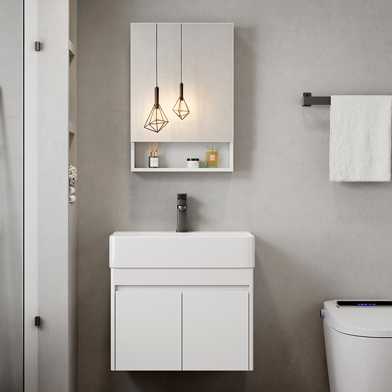 Espacio de aluminio gabinete de baño apartamento pequeño tipo de casa de alquiler cerámica en un lavabo lavabo lavabo esquina redondeada