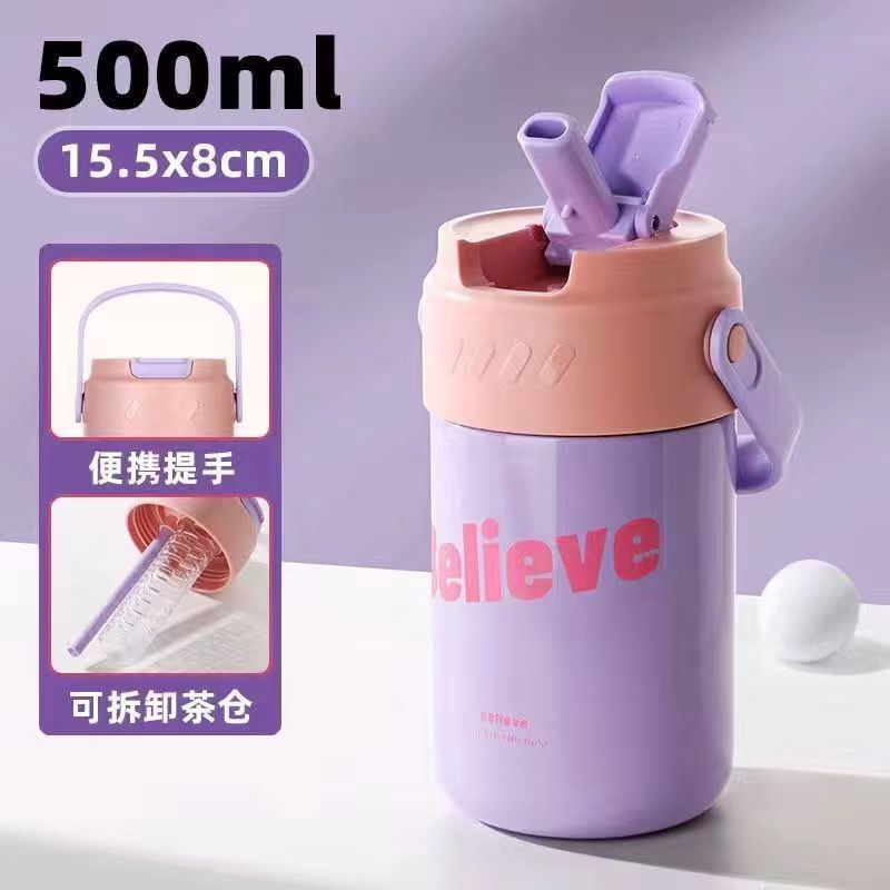 316 taza de vacío de acero inoxidable dos en uno de doble uso para estudiantes hombres y mujeres partición de té portátil taza de paja INS de alto aspecto