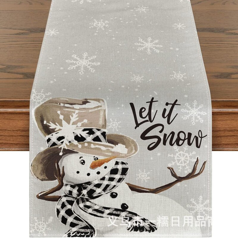国境を越えて人気のクリスマステーブル旗サンタクロースヘラジカ雪だるま亜麻プリント客間茶卓装飾品|undefined