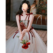 法式甜美油画感复古礼服落日郁金香森林提花宫廷风气质仙女连衣裙