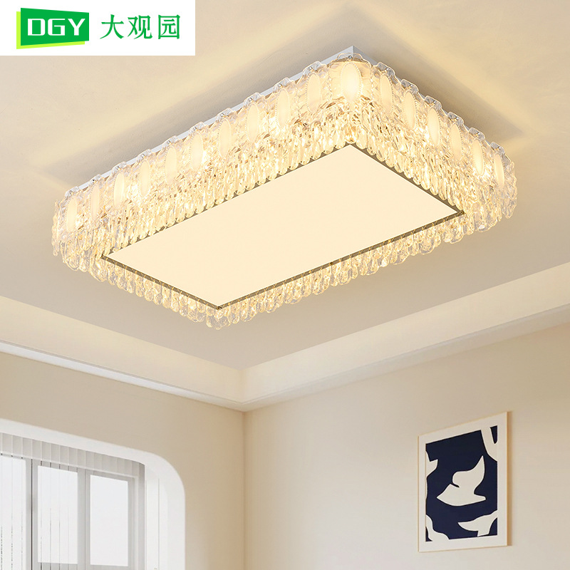 Luz de sala de estar francesa lujosa luz de cristal de techo minimalista moderno viento de crema de vidrio rectangular sala de luz principal 413L