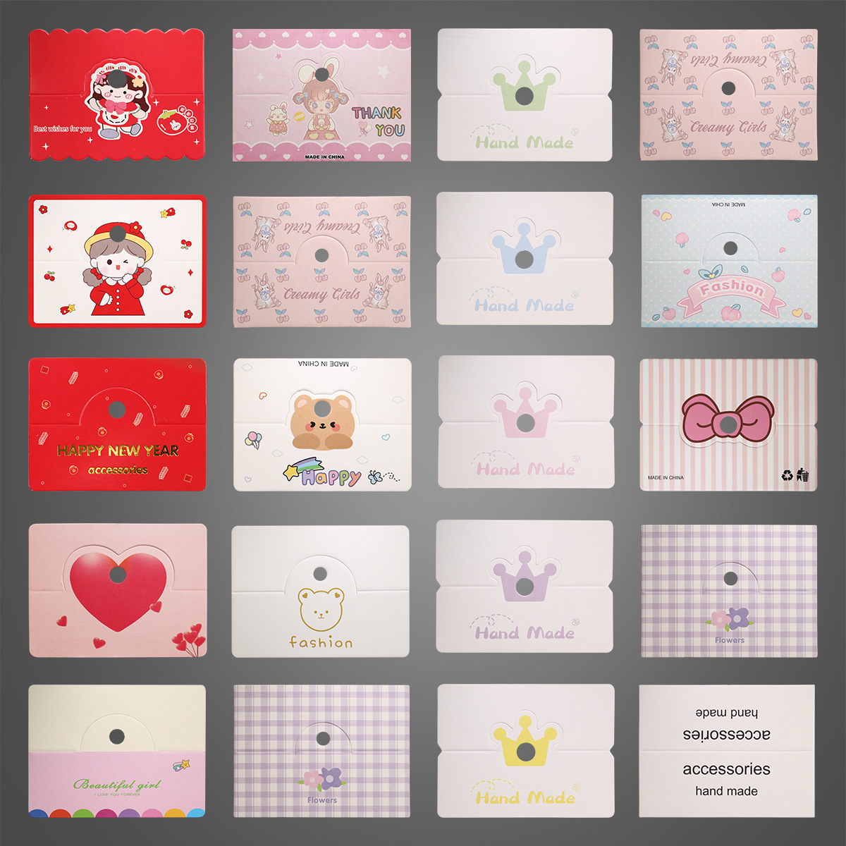 Cartoon 6x 8 Flat Pocket Cute Love Cardboard Folded Hairpin Haircord Decoration Paper Card Batch DIY Super