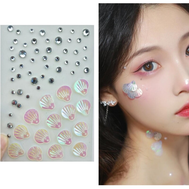 Glue Diamond Patch Eye Makeup Face Decoration Magic Mermaid Shell Jelly Love Aurora Butterfly Hanfu Makeup Patch Glue Diamond Patch Eye Makeup Face Decoration Magic Mermaid Shell Jelly Love Aurora Butterfly Hanfu Makeup Patch
