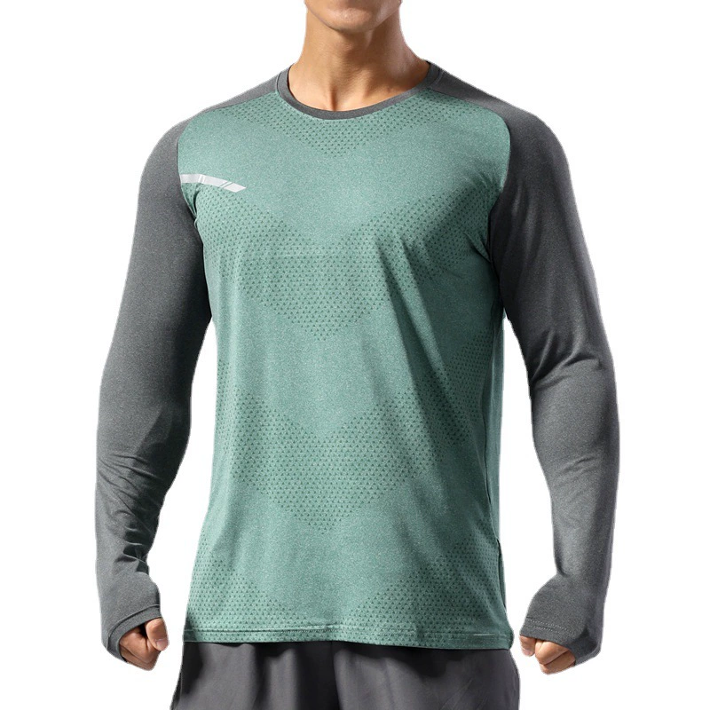 Демисезонная дышащая быстросохнущая туристическая футболка для зала, с длинным рукавом, круглый ворот, для бега