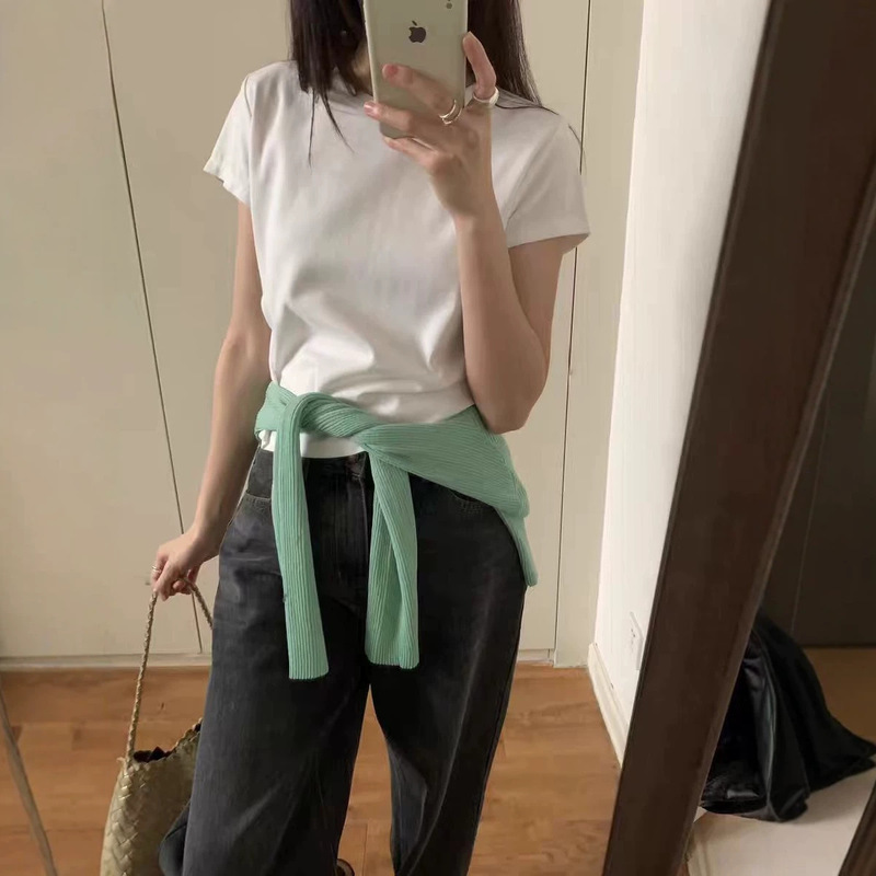Korean Niche Brand R*S Quality 2026 Summer Slim-Fit Stretchy Versatile Short-Sleeve Cotton T-Shirt for Women Korean Niche Brand R*S Quality 2026 Summer Slim-Fit Stretchy Versatile Short-Sleeve Cotton T-Shirt for Women