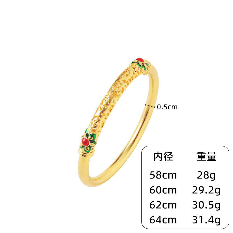 Brazalete de estilo antiguo de oro vietnamita goteo de loto hueco figura de flor de rosa femenina auspiciosa retrógrada de la marea nacional en vivo explosión