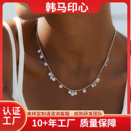 韩马印心 重工通体925银波光粼粼星河锁骨链7A锆石满天星项链