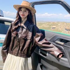实拍美拉德咖色工装风皮衣外套2025秋款韩系酷飒风时髦洋气夹克