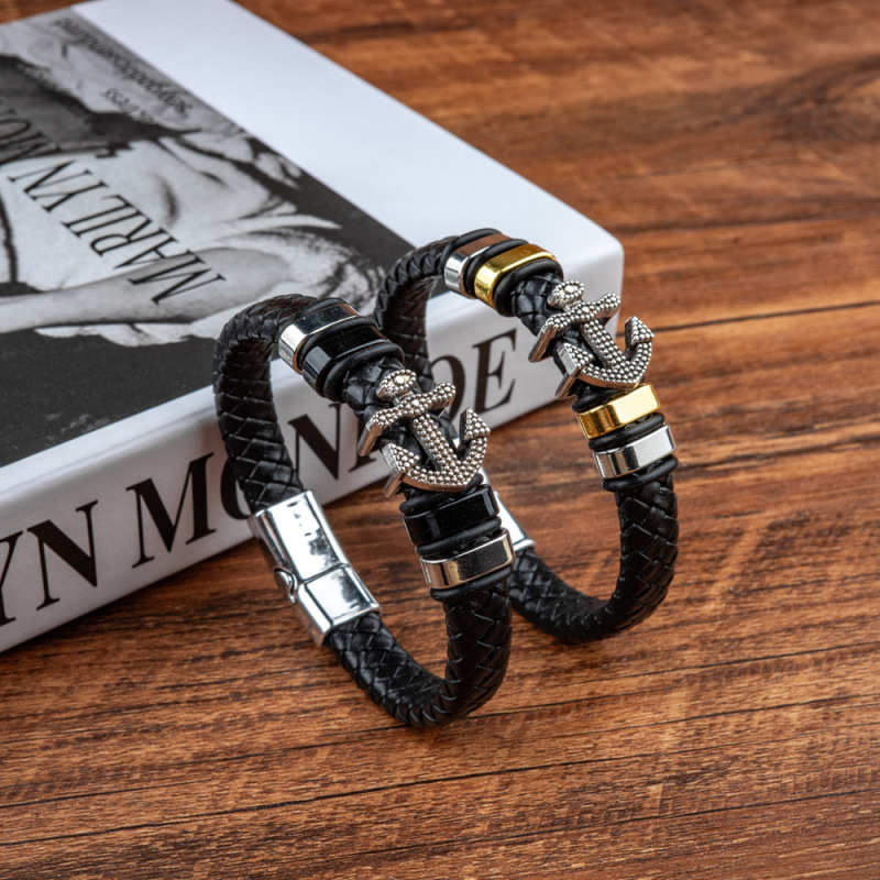 European and American Cross-Border Supply Men's Alloy Anchor Multi-Layer Braided Pu Leather Bracelet Jewelry Wholesale Magnetic Buckle Bracelet European and American Cross-Border Supply Men's Alloy Anchor Multi-Layer Braided Pu Leather Bracelet Jewelry Wholesale Magnetic Buckle Bracelet
