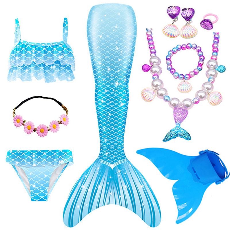 블루 글리터 3종세트 + 오리발 + 헤어 액세서리 + 목걸이 5종세트