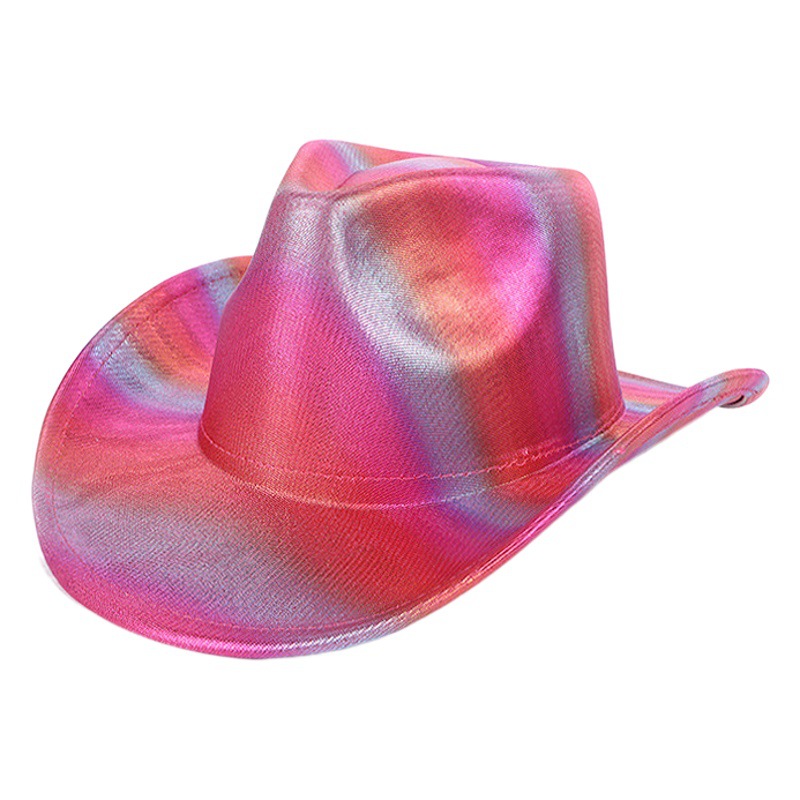 Arco Iris occidental colorido sombrero de vaquero de Halloween Fiesta de Carnaval Rosa colorido ala grande que forma el sombrero fluorescente Denim