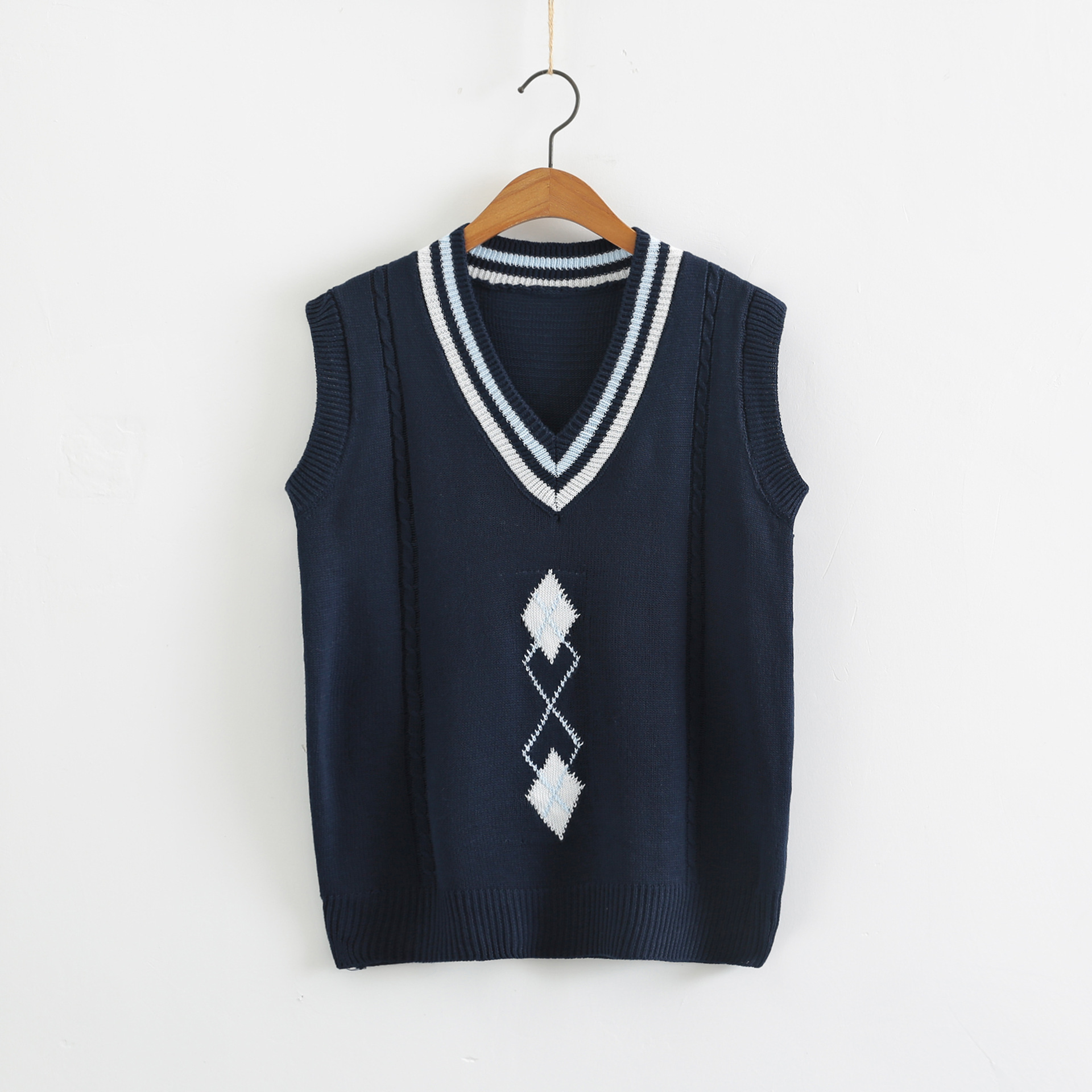 일본 대학 스타일 JK 제복 중학생을위한 가을 및 겨울 교복 학교 유니폼 마름모 조끼 풀오버 스웨터 합창 공연 의류