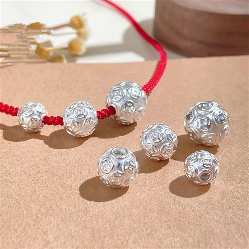 Money beads silver 999 across the spacer beads accessories new national style girlfriend gift explosions diy handmade gold coins round beads