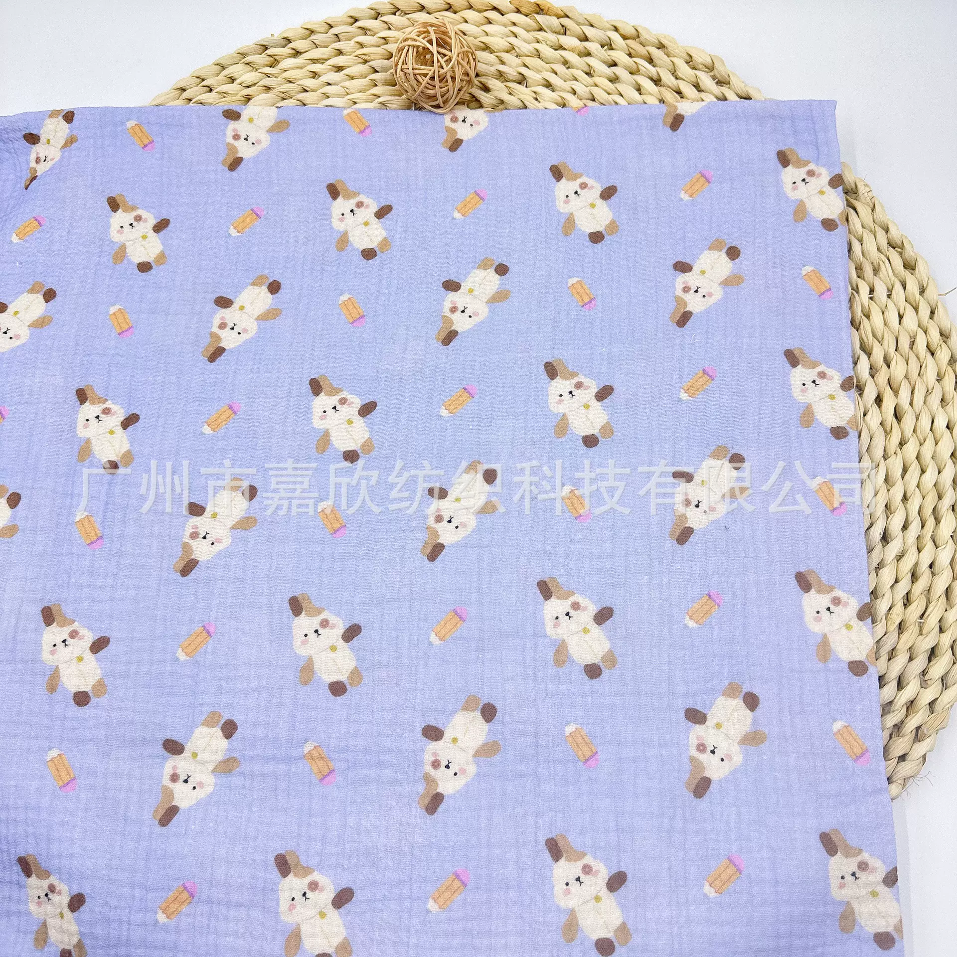 数码直喷全棉婴儿棉双层纱布 绉布 北欧风童装睡衣 包被 毯子面料