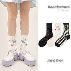 文藝復興原創女襪復古條紋中筒襪潮襪棉簡約ins風潮牌無骨襪子女