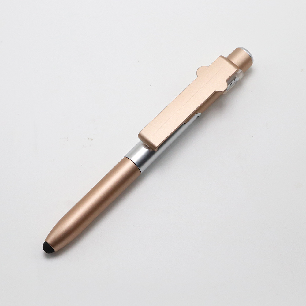 Bolígrafo de luz LED plegable multifuncional con luz Soporte de teléfono móvil cuatro en uno Bolígrafo de regalo publicitario táctil