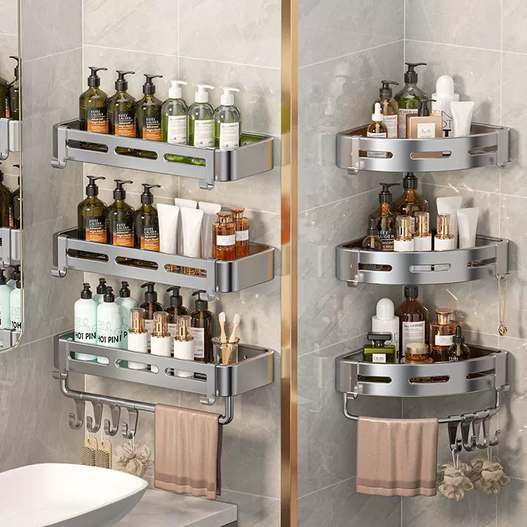 免打孔太空铝卫生间置物架壁挂式浴室三角架收纳架厕所转角收纳架