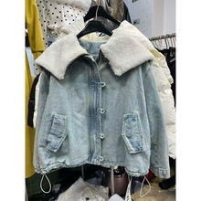 春春家2025冬季韩版设计感宽松显瘦减龄大毛领牛仔夹棉厚外套女潮