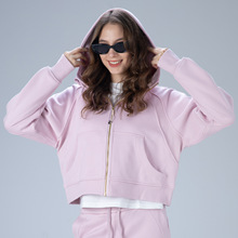 加工定制冬季跑步宽松瑜伽卫衣外套 女拉链开衫加绒连帽运动卫衣