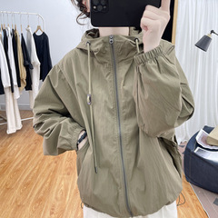 春秋精品宽松冲锋衣女立领棉质外套2025韩系休闲连帽上衣百搭夹克