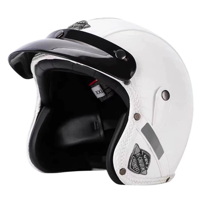 New vintage motorcycle helmet, summer helmet, Motosiklet kaskı (dəbilqə) - materialmilky-white-black-brim-m55-56