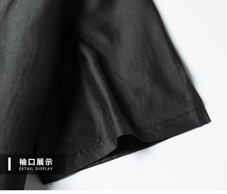 Áo sơ mi nam ngắn tay cổ đứng phong cách Trung Hoa, chất liệu lụa tơ tằm cao cấp — Màu đen G6001 ngắn tay chi tiết 18