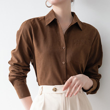 柔丝绒通勤内搭叠穿磨毛衬衫女 秋冬氛围感多巴胺焦糖色衬衣上衣