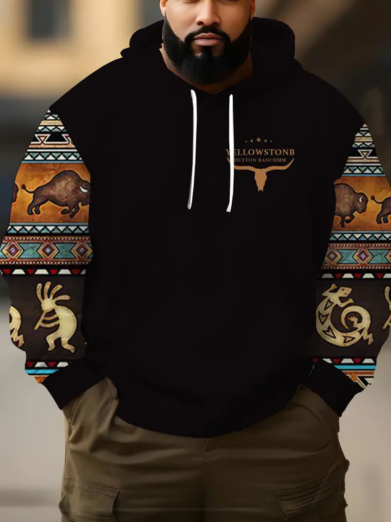 Comercio exterior europeo y americano nuevo estilo 2024 nueva tendencia de la moda casual todo-fósforo suéter con capucha para hombres étnicos MC11