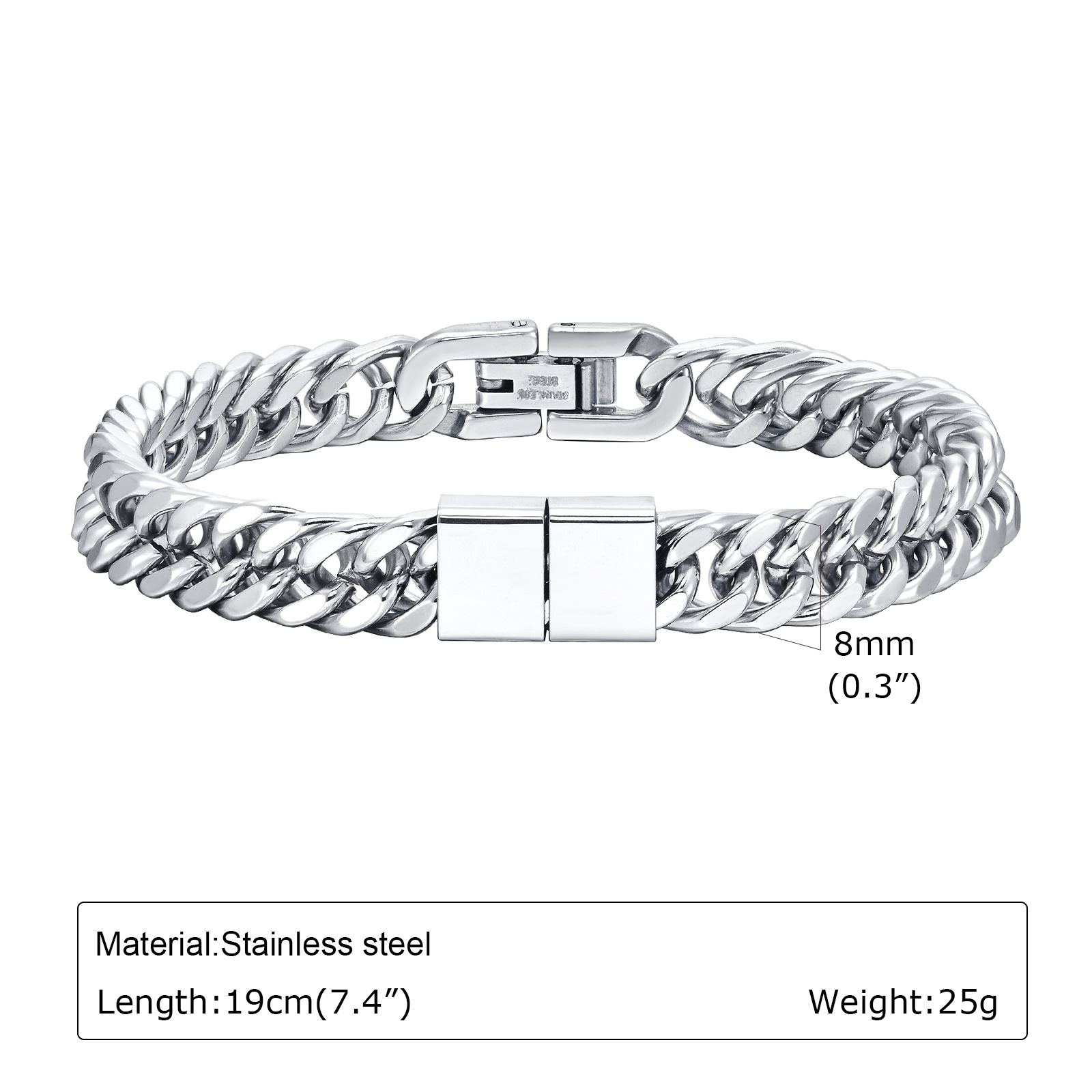Titanium Steel Cuban Chain Bracelet Geometric Design For Men_voghion.com