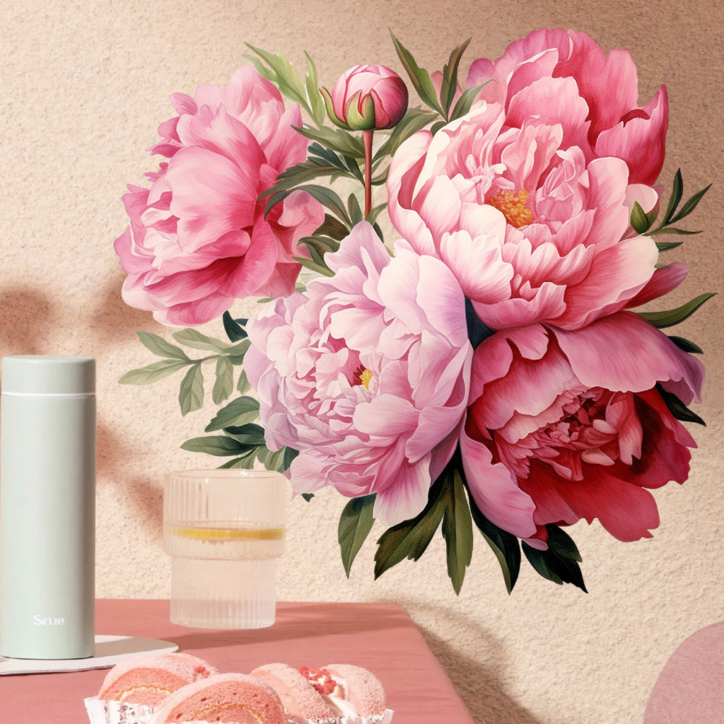 2025新款FC1196牡丹花墙贴墙贴防水防油贴纸可移除墙贴可代发跨境