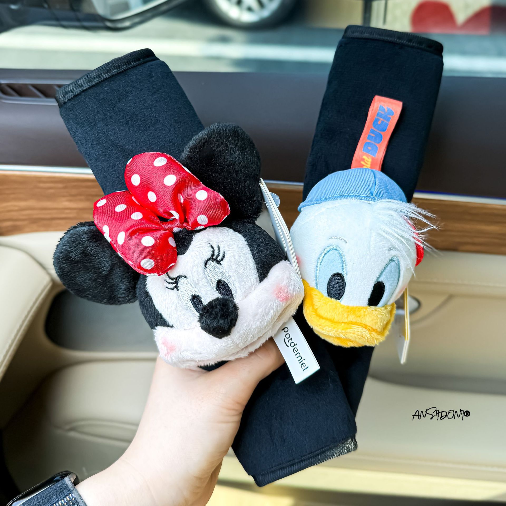Car Seat Belt Shoulder Pads Creative Car-Mounted Cute Mickey and Minnie Gear Handle Cover Decorative Safety Belt Protective Cover for Women