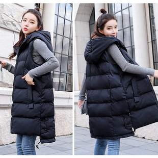 Mid-length down cotton hooded vest waistcoat for women 2022 autumn and winter outer vest outer wear Korean style loose vest outer wear