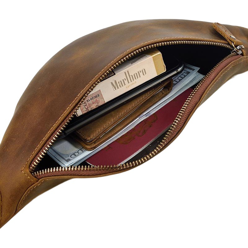 Retro Crazy Horse leather men's waist bag multi-functional leather messenger bag chest bag foreign trade cross-border one-piece delivery