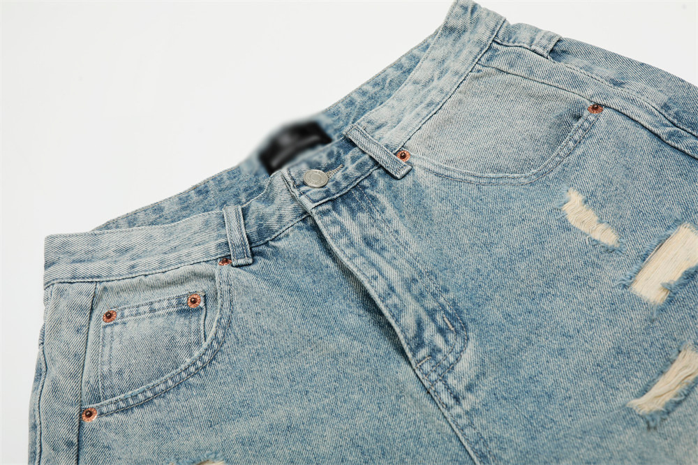 Men's American Punk Ripped Denim Capri Shorts Summer Style Washed Distressed Loose Wide Leg Trendy Cotton mid Waist Black Blue_mkmklike.com
